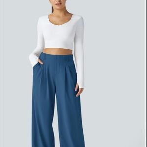 Blue Wide Leg Trousers- Halara Waffle Work Pants